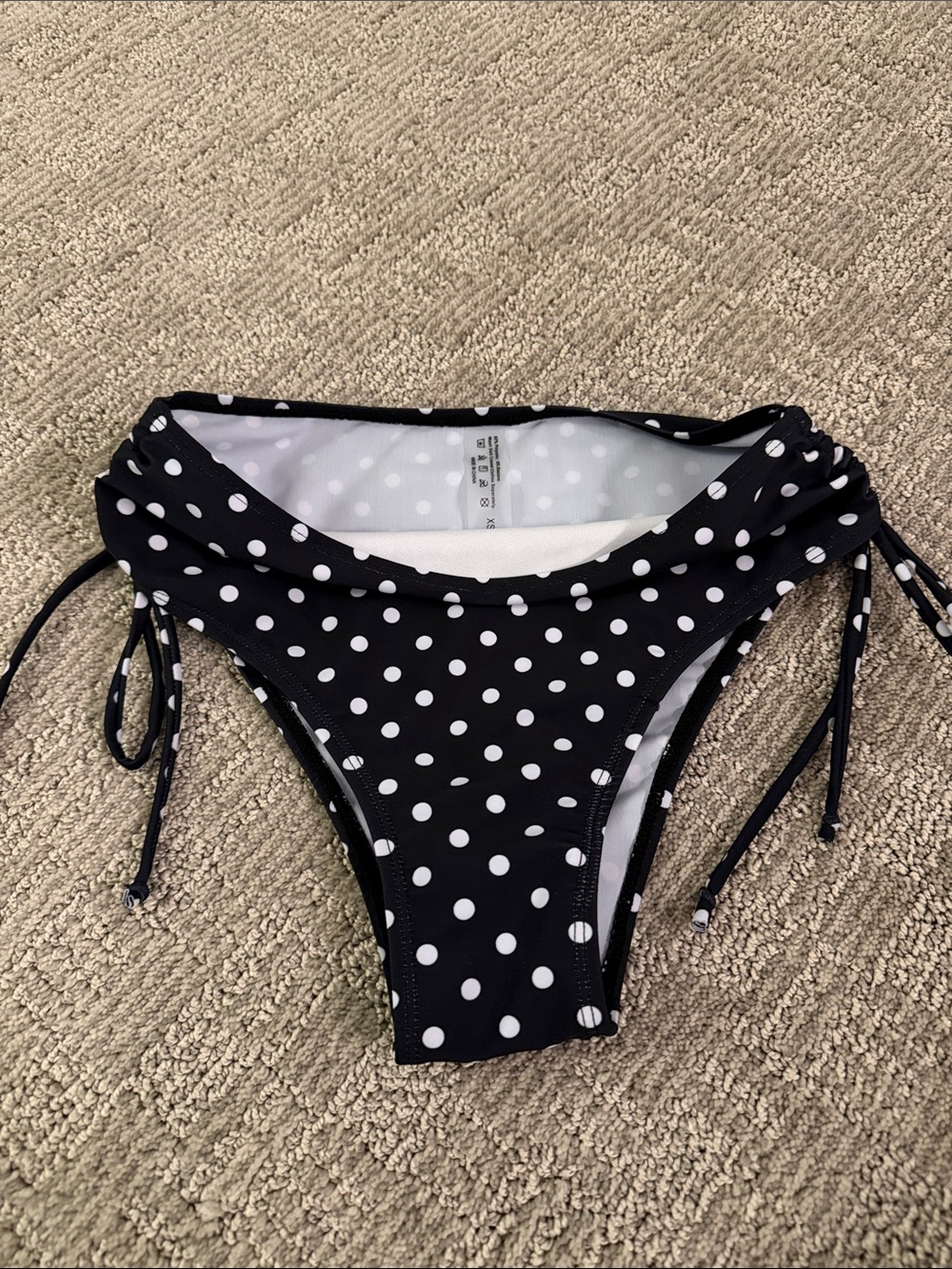 SHEIN Black and White Polka Dot Tie-Side Bikini Bottom